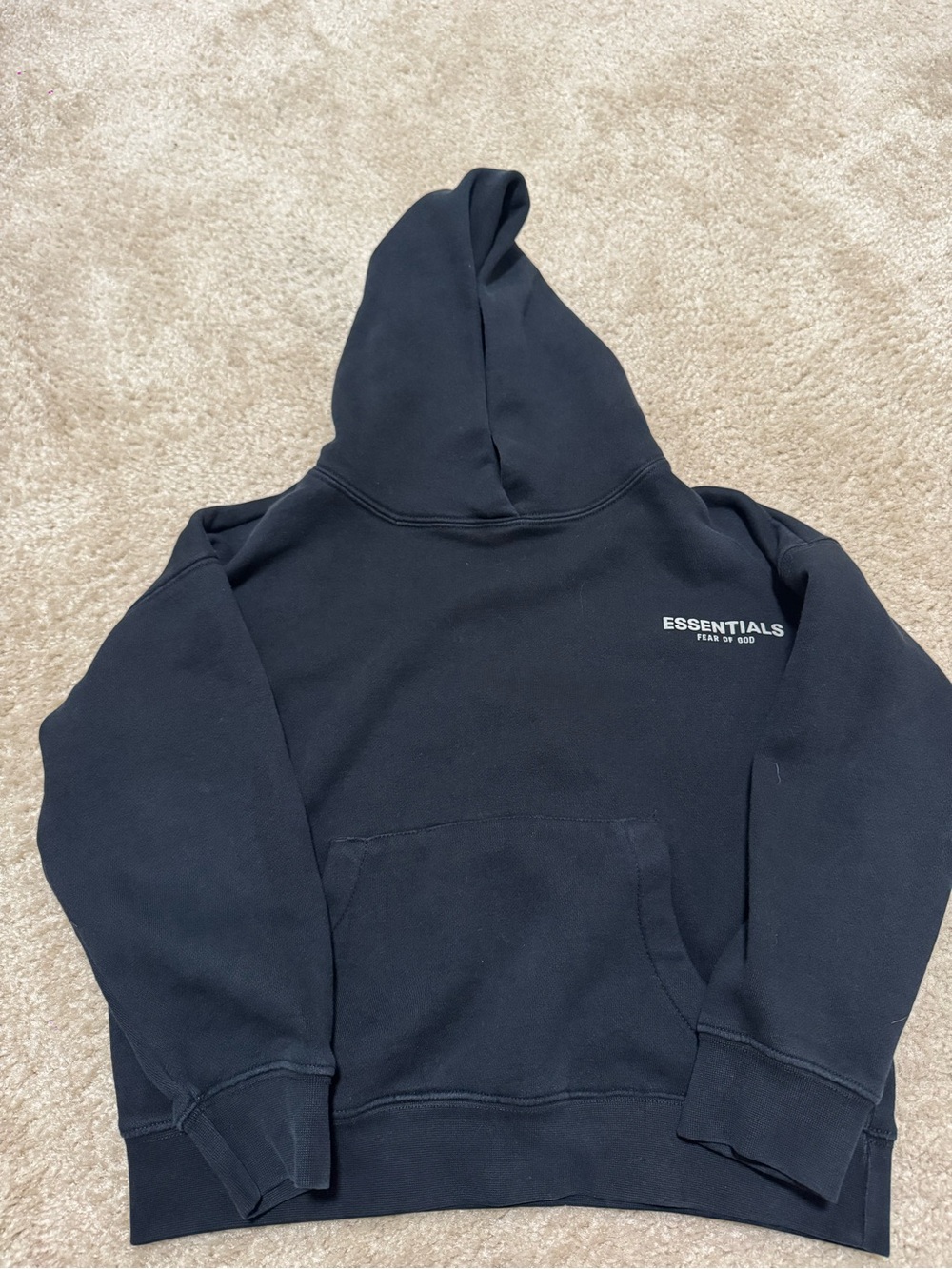 Essentials Black Pullover Hoodie with White Tag Detail